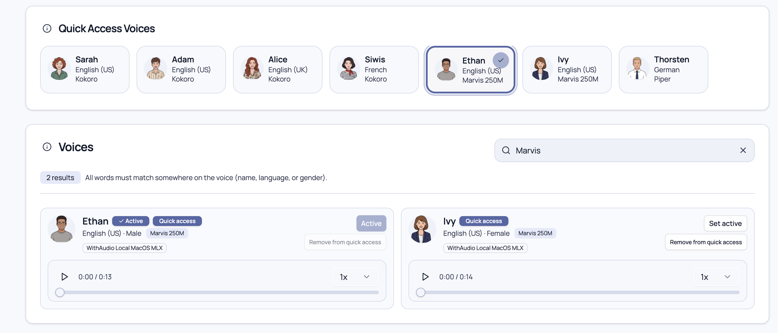 Select Marvis voice as active