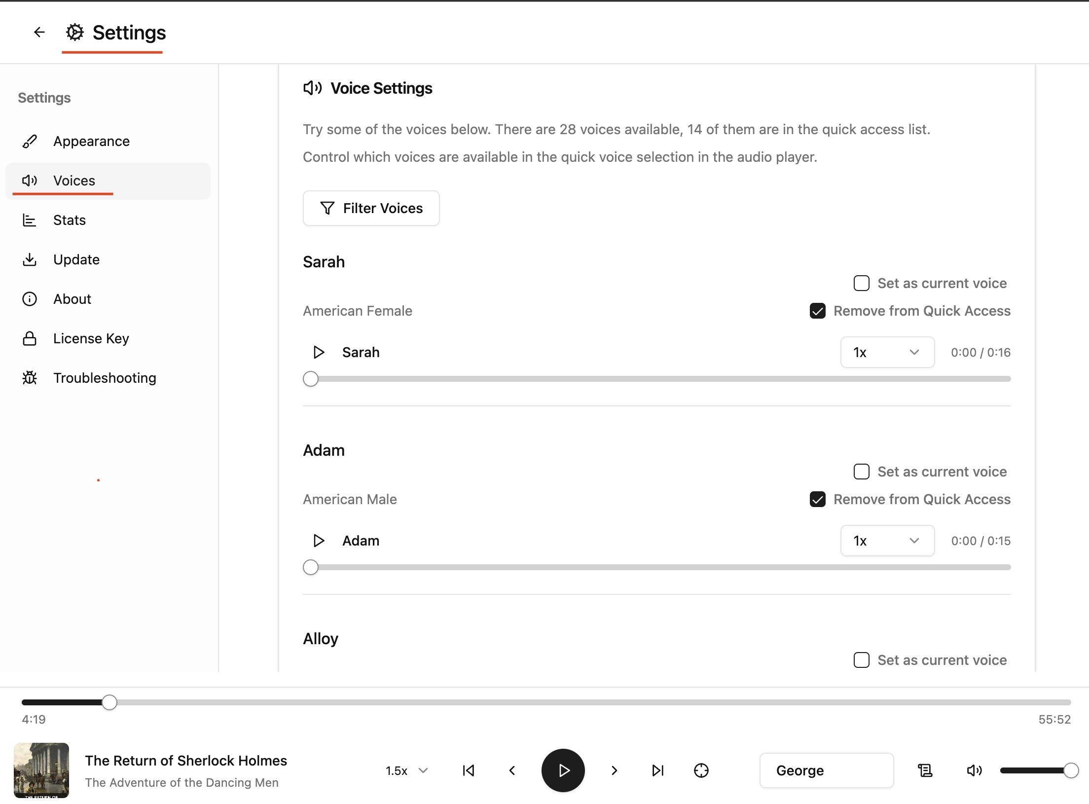 Voice Library - Settings → Voices